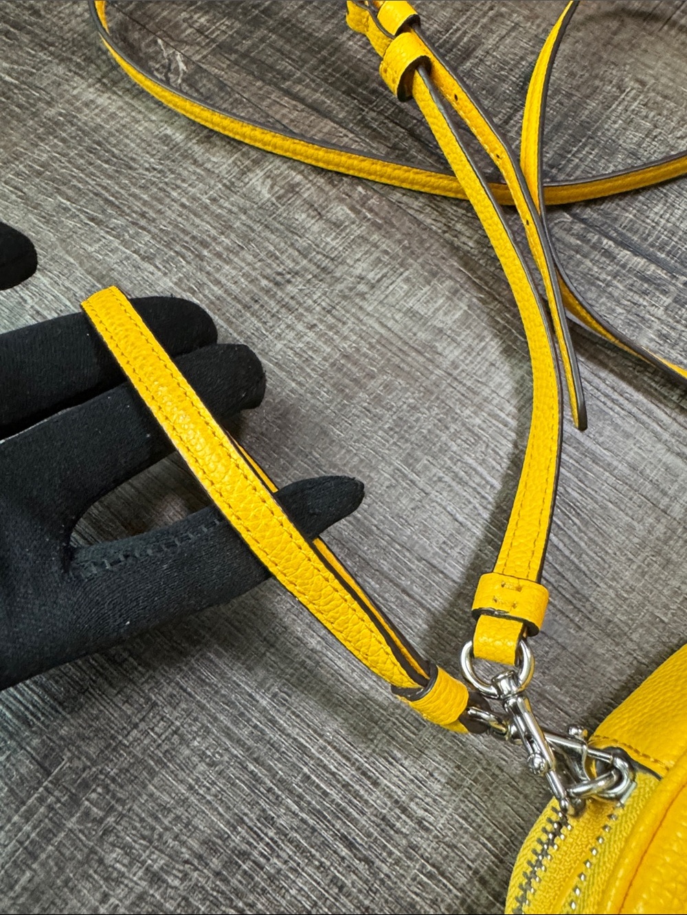 Coach Yellow Pebbled Leather Crossbody Wristlet - Picture 14 of 15